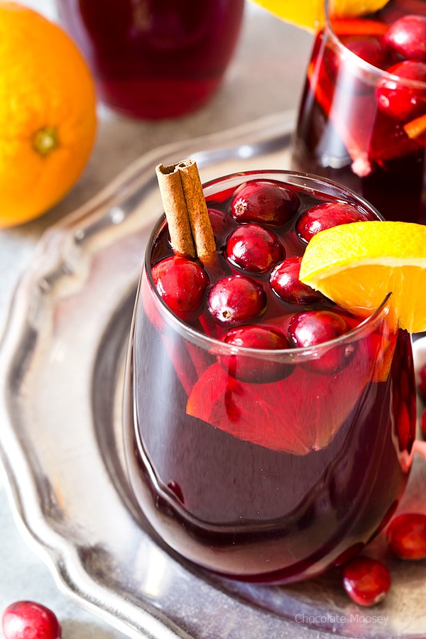 Make your next holiday cocktail an easy one with Cranberry Orange Sangria made with red wine, cranberry juice, and oranges.