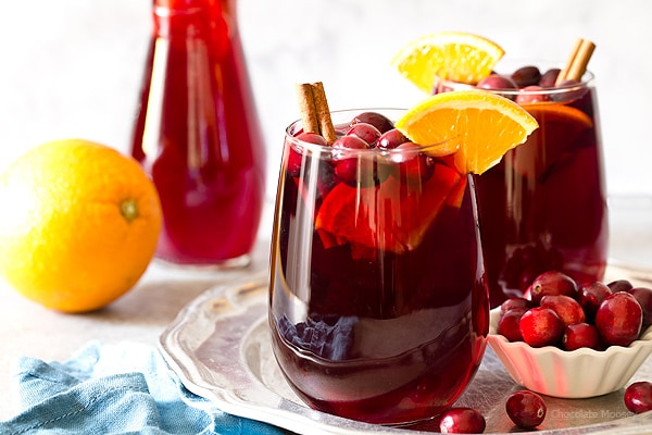 Make your next holiday cocktail an easy one with Cranberry Orange Sangria made with red wine, cranberry juice, and oranges.