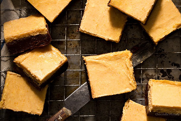 Overhead shot of pumpkin cheesecake brownies