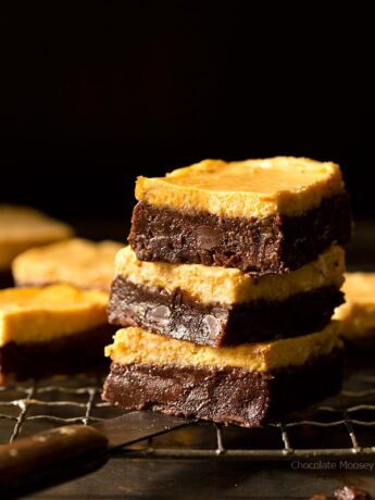 Stack of pumpkin cheesecake brownies