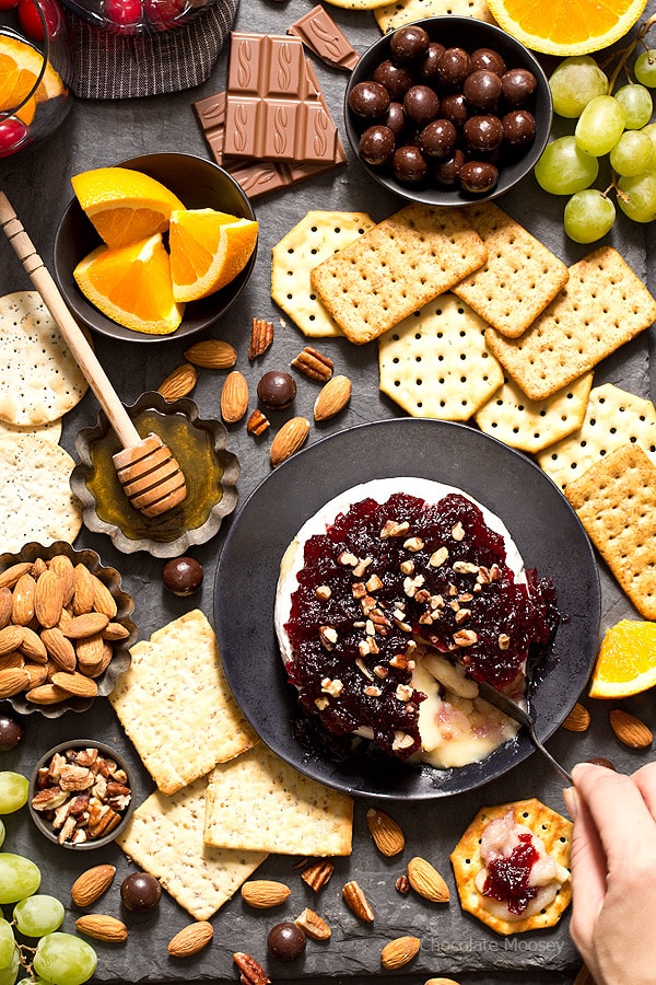 Cranberry Baked Brie on a slate cheese board