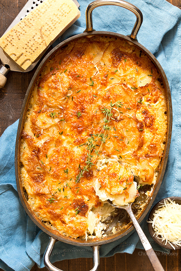 Au Gratin Potatoes in a casserole dish