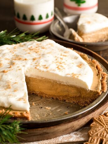 Gingerbread Pie in pie pan with slice missing