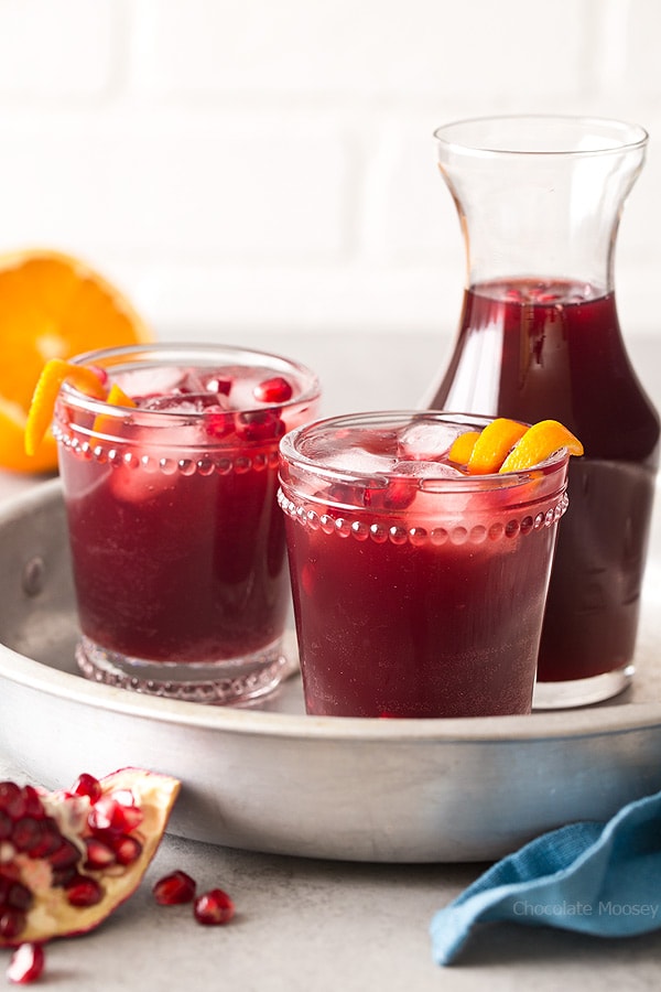 Pomegranate Punch in glasses in a silver tray