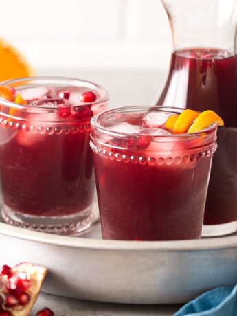 Pomegranate Punch in glasses in a silver tray