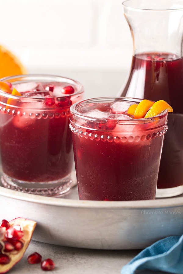 Pomegranate Punch in glasses in a silver tray