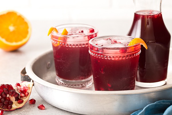 Pomegranate Punch in glasses in a silver tray