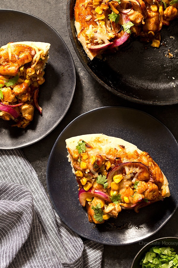 Buying pizza can add up, but luckily you can make it at home with BBQ Chicken Skillet Pizza for two. No need to worry about rolling homemade pizza dough into a perfect circle because you shape the dough inside a cast iron skillet.