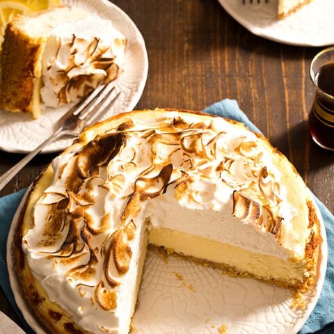 Lemon Meringue Cheesecake ready to be served