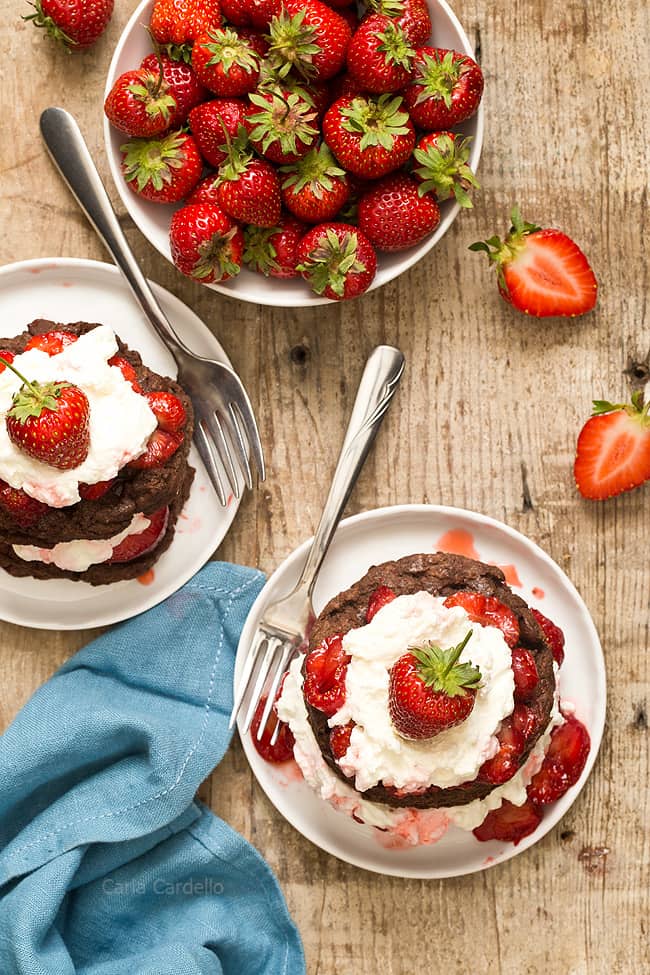 Strawberry Shortcake with chocolate and strawberry sauce