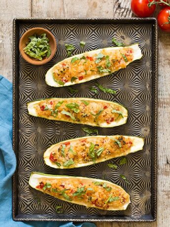 When you find yourself with an abundance of zucchini during the summer, make these Garlic Parmesan Stuffed Zucchini with rice and a crunchy panko topping for dinner.