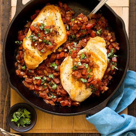 No more guessing what's for dinner when you can make Balsamic Tomato Skillet Chicken with ingredients in your pantry right now! Dinner for two is ready in under an hour.