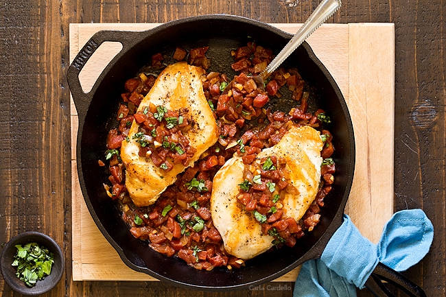 Cast Iron Skillet Chicken with Tomatoes