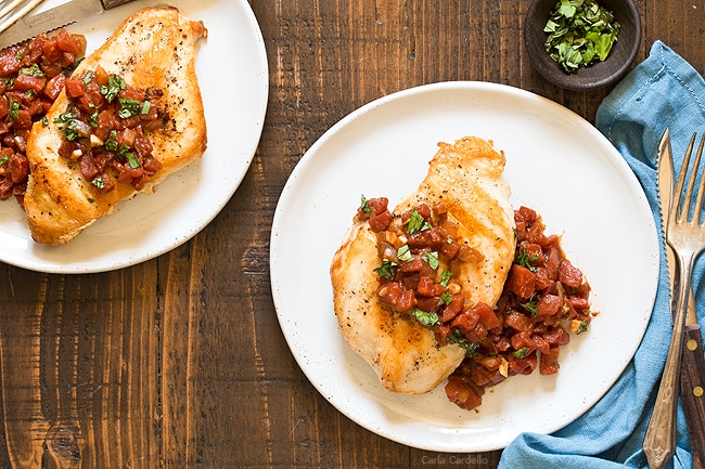 Balsamic Tomato Skillet Chicken - dinner for two ready in under an hour