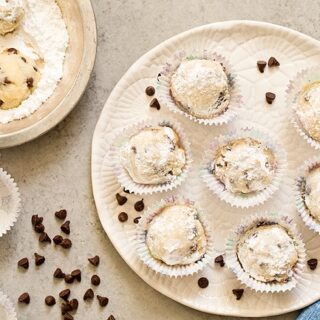 Chocolate Chip Snowball Cookies on a white plate