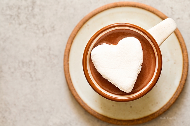 Thick hot chocolate with heart shaped marshmallow