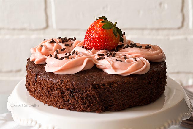 Close up of small chocolate cake