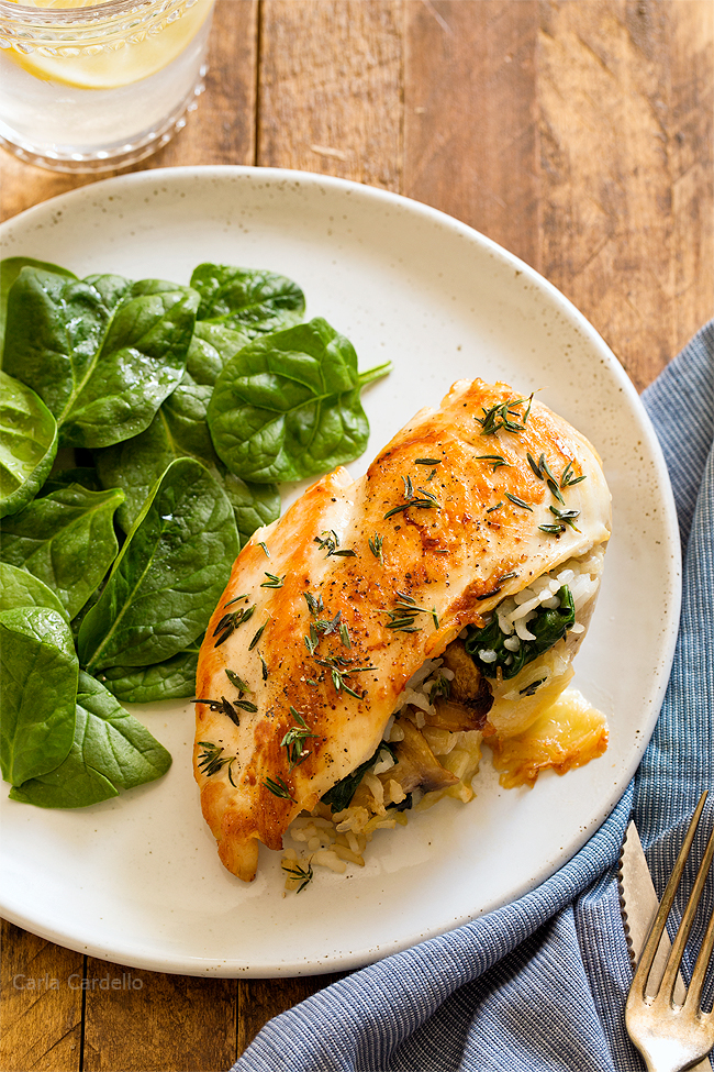 Stuffed Chicken Breast with rice, cheese, mushrooms, and spinach