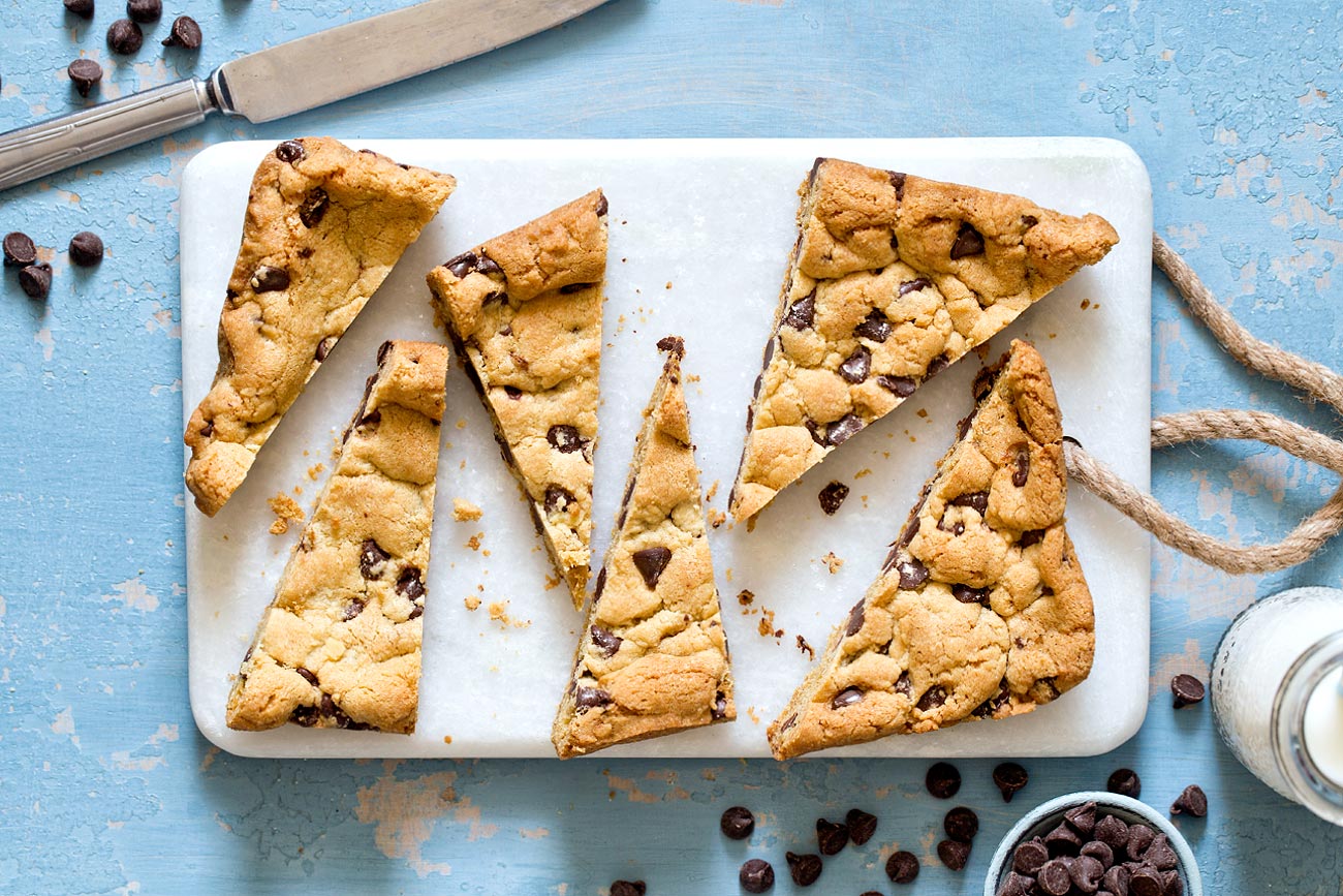 Small Batch Chocolate Chip Cookies cut into bars