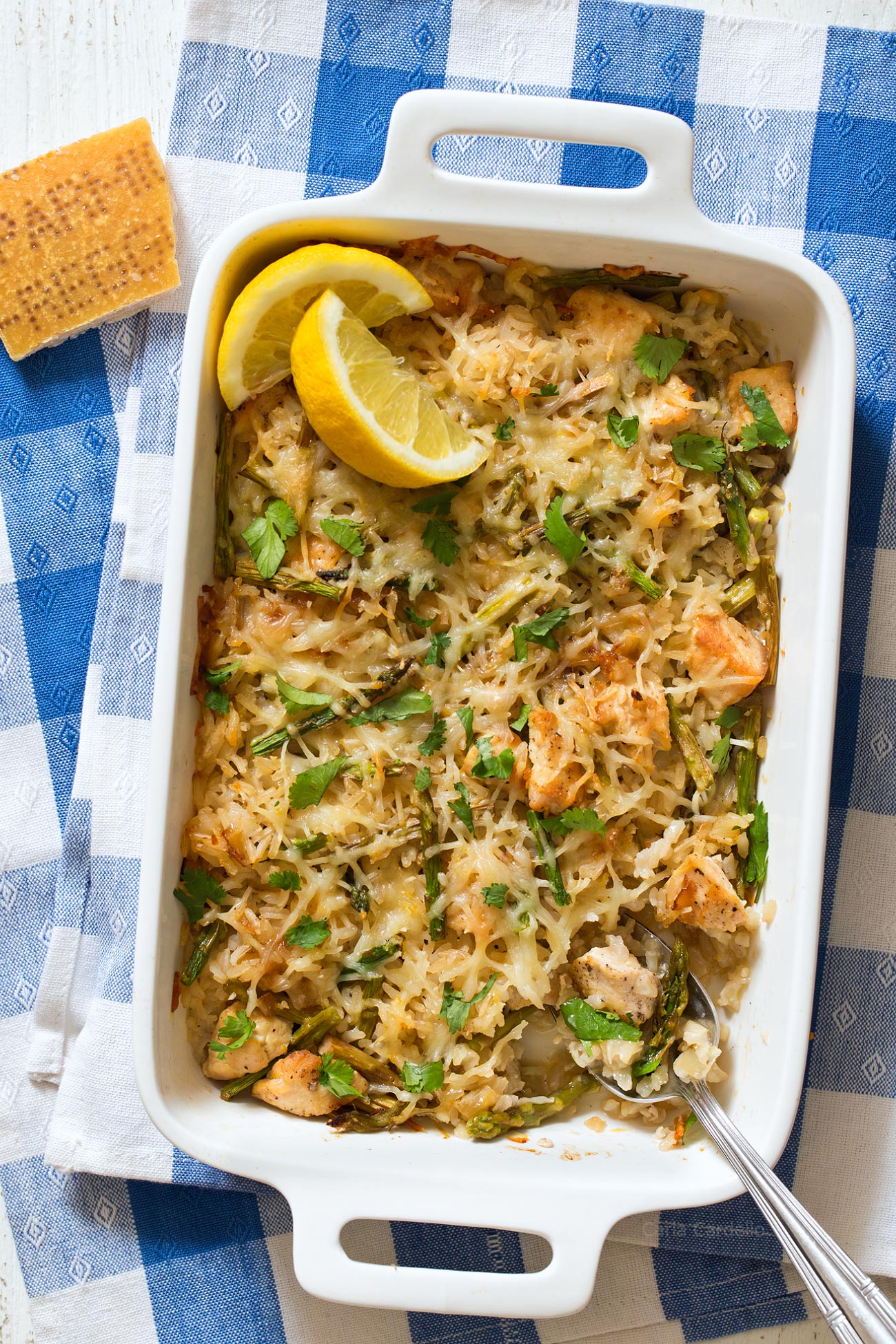 this Lemon Parmesan Chicken Rice Casserole with asparagus