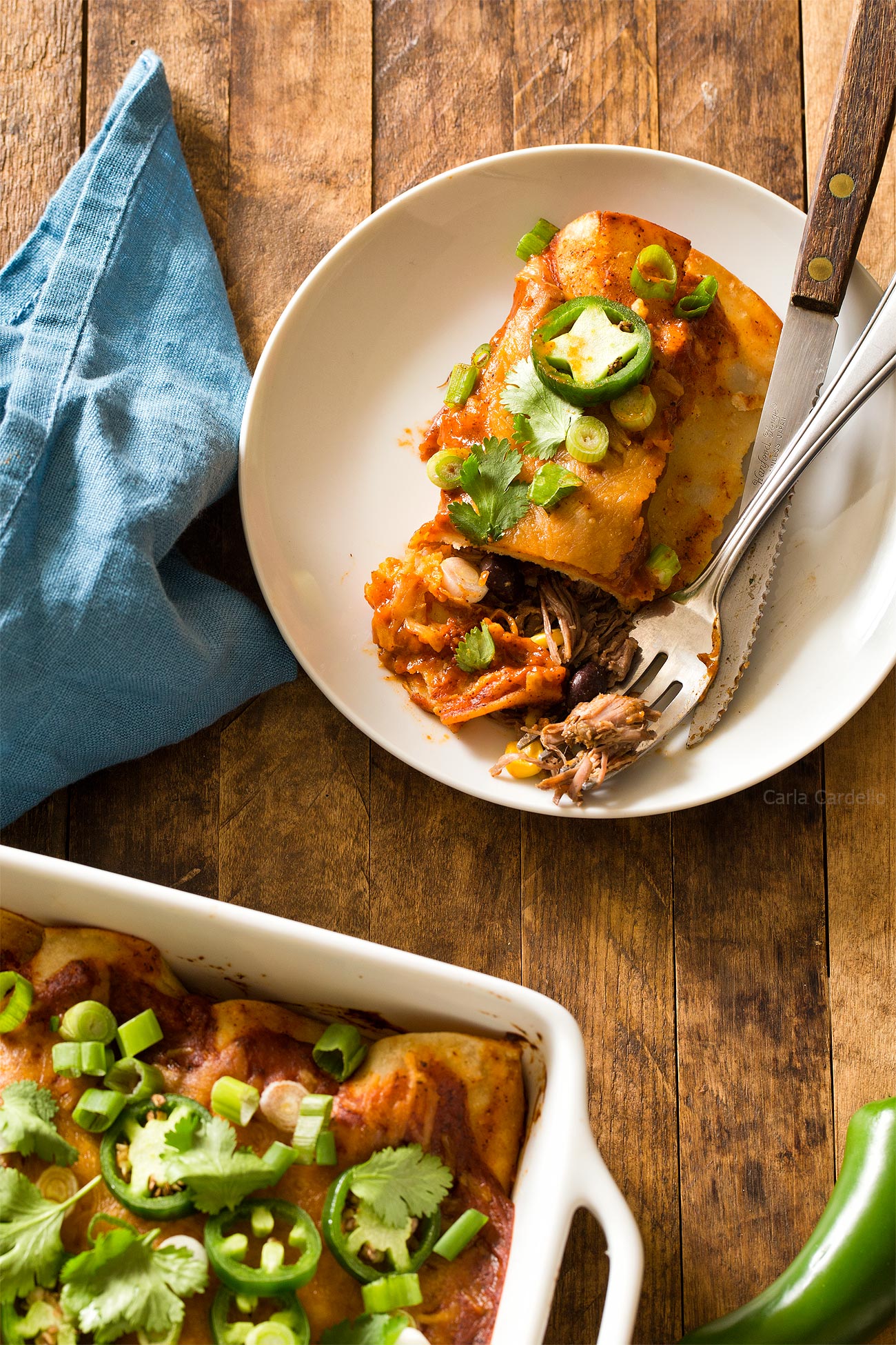 Beef Enchilada on white plate