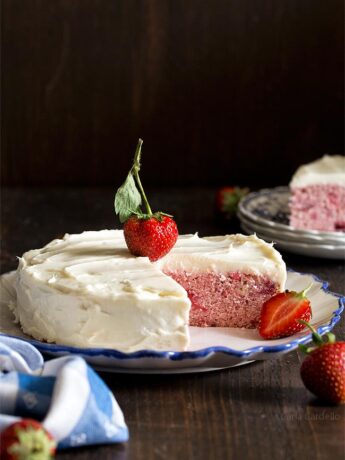 Small 6 Inch Strawberry Cake made from scratch using fresh strawberries. No cake mix and no strawberry jello!