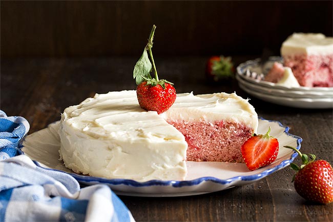 Small 6 Inch Strawberry Cake made from scratch using fresh strawberries. No cake mix and no strawberry jello!