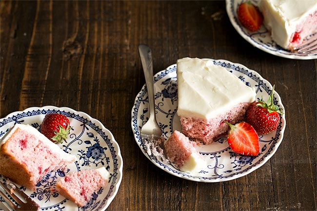 Small 6 Inch Strawberry Cake made with fresh strawberries and no Jello