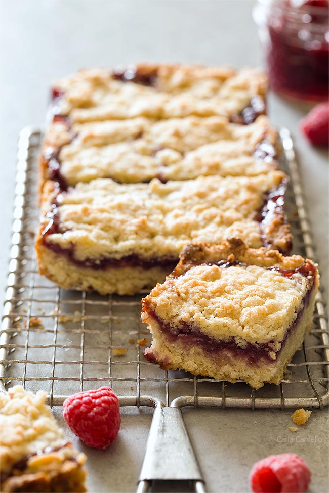 Small Batch Raspberry Crumb Bars with raspberry jam