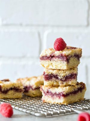 These Small Batch Raspberry Crumb Bars made in a loaf pan