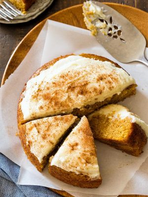 Small 6 Inch Pumpkin Cake with cream cheese frosting
