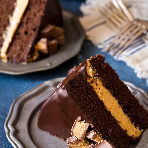 Buckeye Layer Cake (Chocolate and Peanut Butter Fudge Cake)