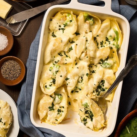 Chicken Broccoli Alfredo Stuffed Shells For Two