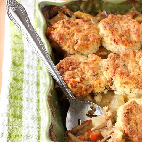 Chicken Pot Pie Casserole With Bacon Cheddar Biscuits