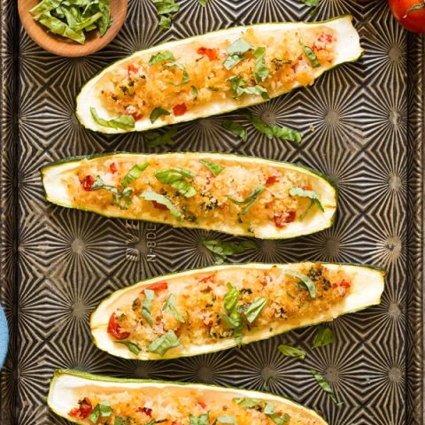 Garlic Parmesan Stuffed Zucchini