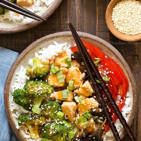 General Tso’s Sweet Chili Chicken Rice Bowls