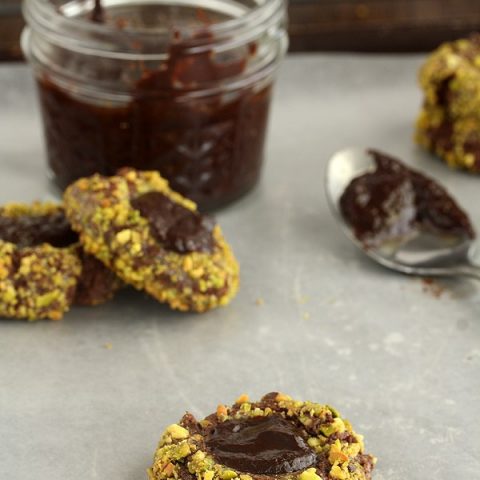 Irish Cream and Pistachio Chocolate Thumbprint Cookies