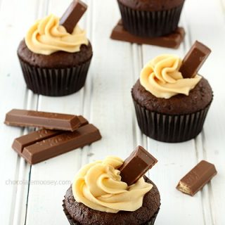 Kit Kat Cupcakes with Caramel Buttercream Frosting