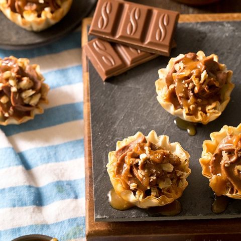 No Bake Turtle Cheesecake Phyllo Cups