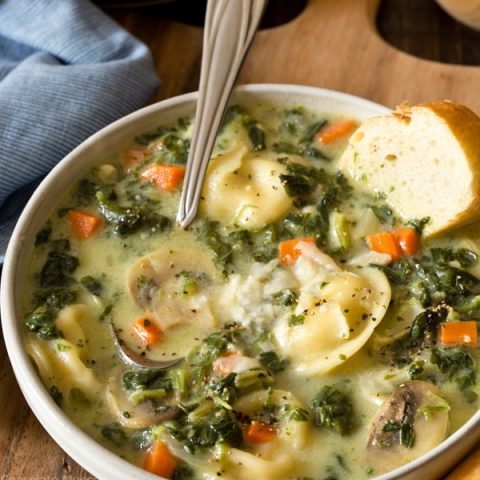 One Pot Spinach Mushroom Dumpling Soup