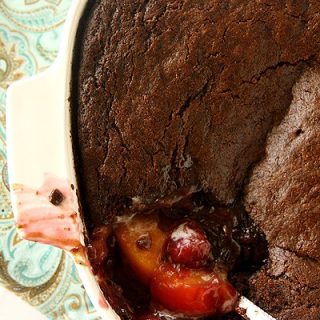 Peach and Cherry Gingerbread Cobbler