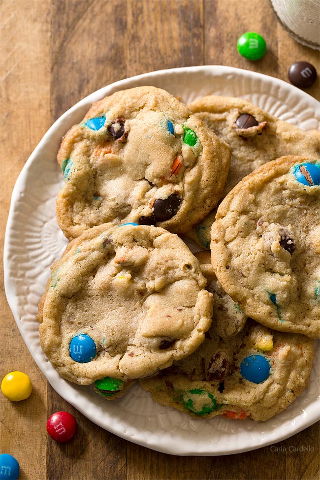 Small Batch M&M Cookies makes 9 cookies and easily freezes well.