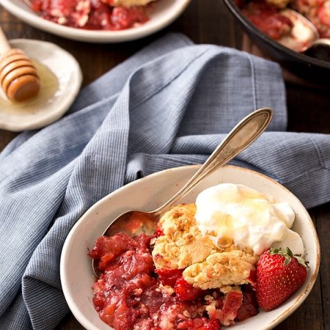 Strawberry Shortcake Cobbler with Honey Whipped Cream