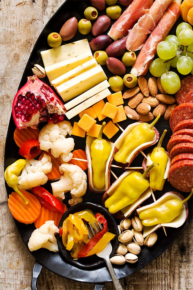 Cheeseboard with Salami Wrapped Pepperoncini