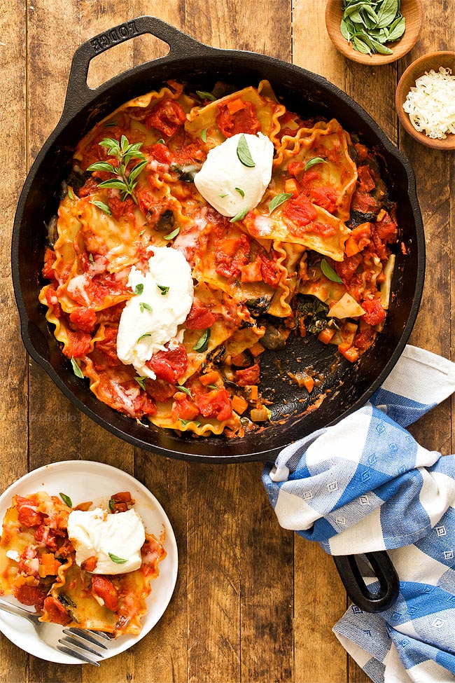 Serving One Pan Vegetable Skillet Lasagna for an easy weeknight dinner