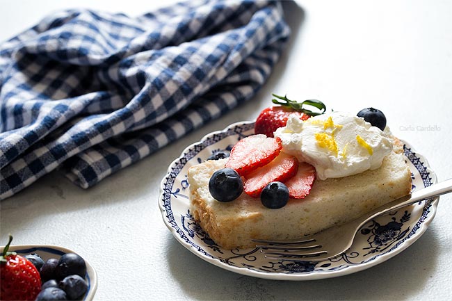 Angel Food Cake In A Loaf Pan with fresh berries and whipped cream