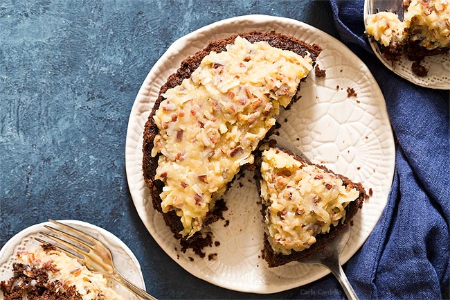 Small 6 Inch German Chocolate Cake with coconut pecan frosting