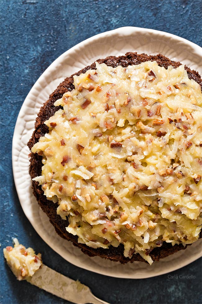 Small Batch German Chocolate Cake Frosting with coconut and pecans