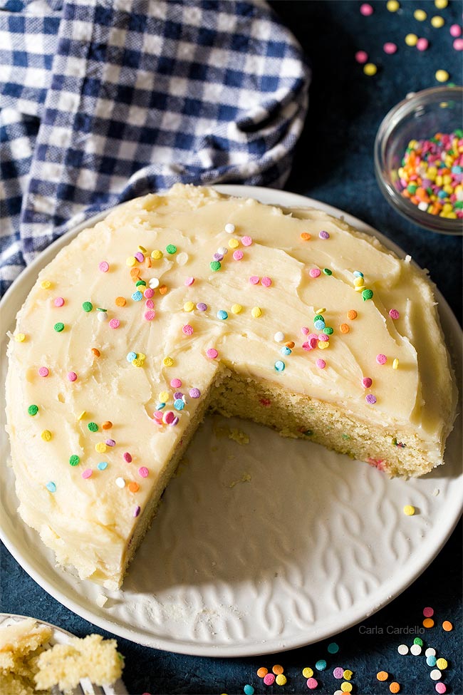 Small 6 Inch Funfetti Cake made from scratch without cake mix