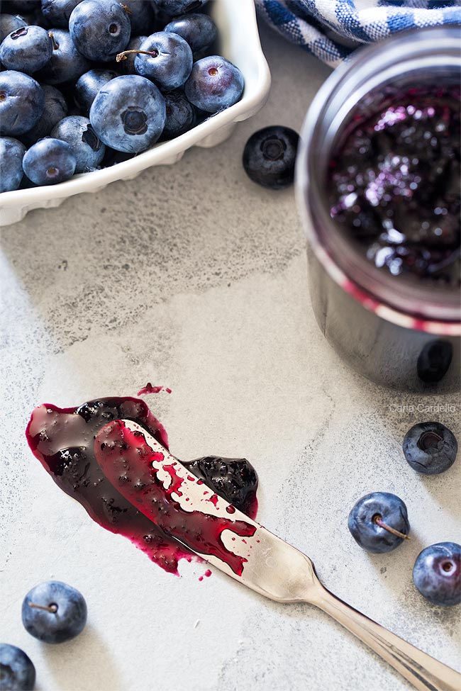 Knife with blueberry jam